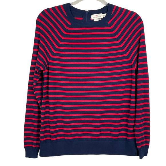 Vineyard Vines Womens Cashmere Striped Sweater Crewneck Deep Bay Red Blue sz XS - Picture 3 of 9
